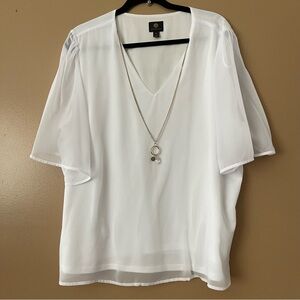 JM Collection White V-Neck Blouse XXL